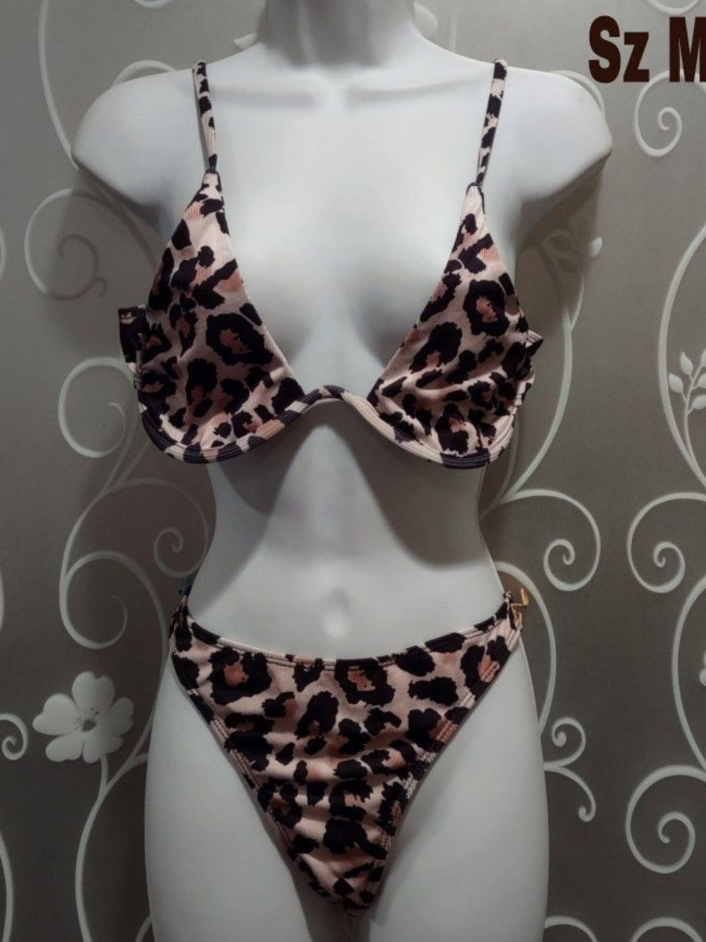 Leopard Print Underwire Bikini Set - Pink/Black
